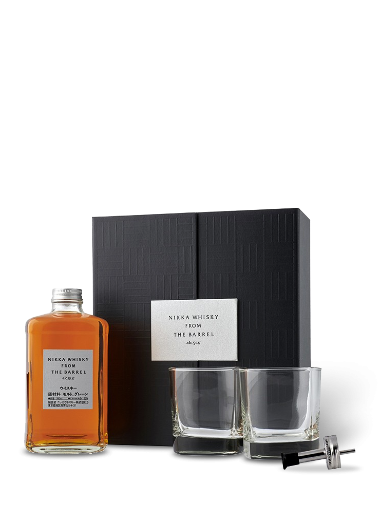 Whisky spout Blended | Uisuki Nikka pouring 2 glasses shot + The From Barrel Giftbox &