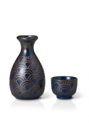 Sake Set Blue Golden Seigaiha