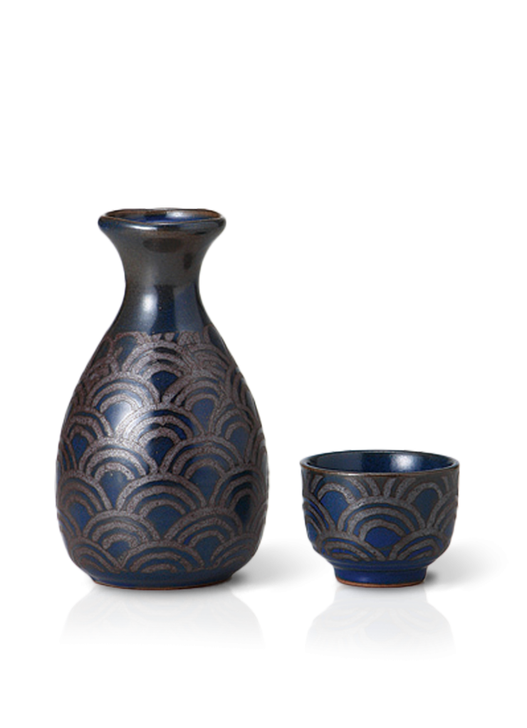 Sake Set Blue Golden Seigaiha Tokkuri & Ochoko | Uisuki